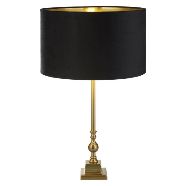 Lampa stołowa Searchlight EU81214BK Whitby Table Lamp - Antique Brass & Black Velvet Shade