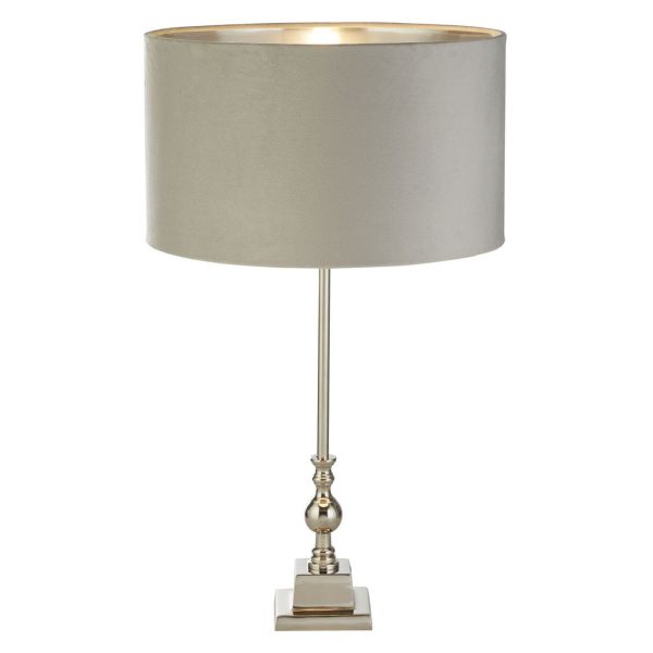 Lampa stołowa Searchlight EU81214GY Whitby Table Lamp - Chrome Metal & Grey Velvet Shade
