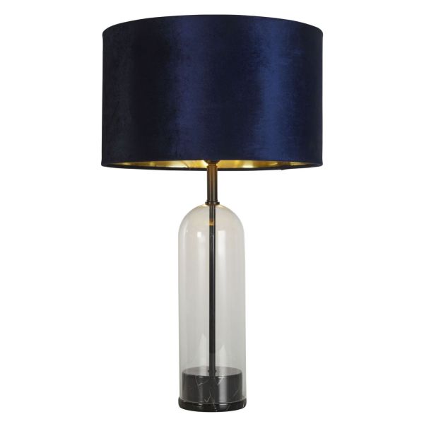 Lampa stołowa Searchlight EU81711AZ Oxford Table Lamp - Glass, Black Metal, Marble & Navy Shade