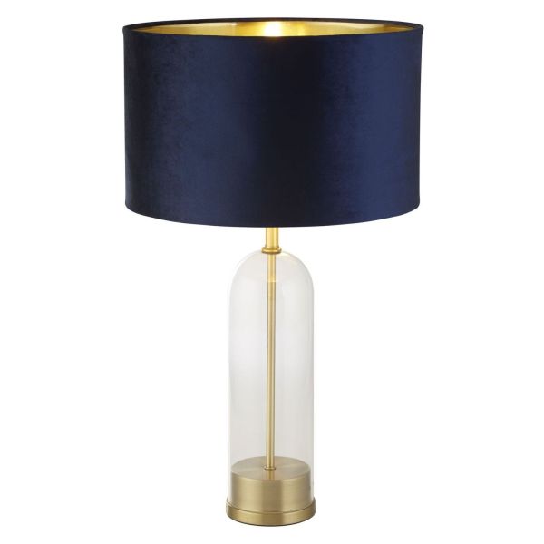 Lampa stołowa Searchlight EU81712AZ Oxford Table Lamp - Glass, Brass, Navy Velvet Shade