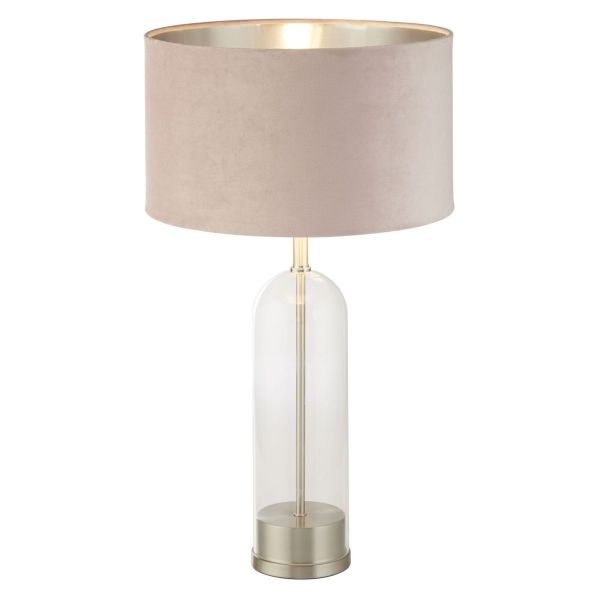 Lampa stołowa Searchlight EU81713PI Oxford Table Lamp - Glass, Satin Nickel, Pink Velvet Shade