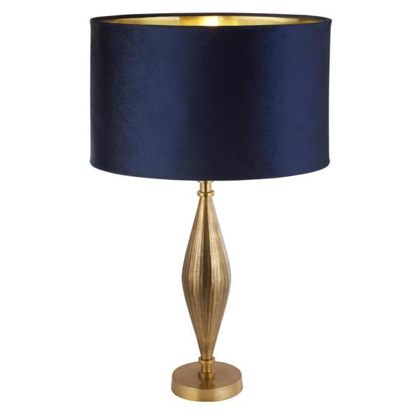 Lampa stołowa Searchlight EU84631AZ Rye Table Lamp - Antique Brass Metal & Navy Velvet Shade