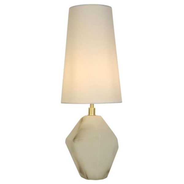 Lampa stołowa Searchlight EU88250WH Apex 1Lt Table Lamp, Satin Brass Metal White Resin, White Sh