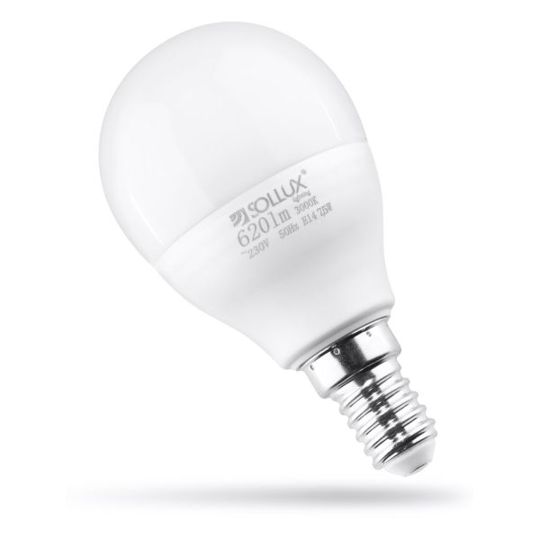 Лампа світлодіодна Sollux SL.0970 потужністю 7.5W. Типорозмір — P45 з цоколем E14, температура кольору — 3000K