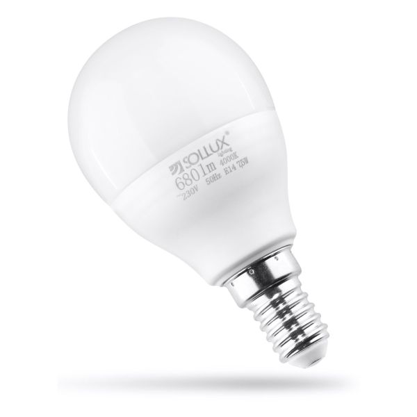 Лампа світлодіодна Sollux SL.0971 потужністю 7.5W. Типорозмір — P45 з цоколем E14, температура кольору — 4000K