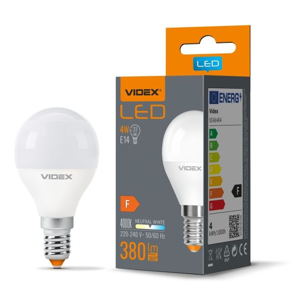 Żarówka ledowa Videx VLE-G45e-04144 moc 4W. Rozmiar — G45 z gwintem E14, temperatura barwowa — 4000К